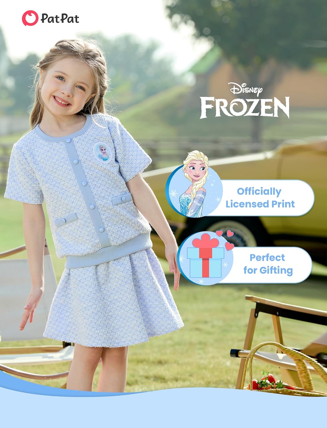 Disney Frozen Elsa Stitch Princess Moana Minnie Toddler Girl 2 Piece Outfit Kid Pearl Button Knit Top & Tweed Skirt Set 2-13Y - Image 2