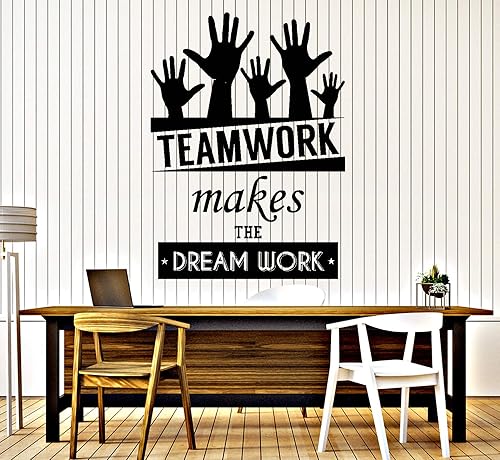 Vinilo adhesivo para pared, diseño de oficina con cita de trabajo en equipo hace el trabajo de ensueño decoración (z3955) negro