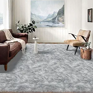 Latepis Washable Area Rugs 9x12 Living Room Gray Fur Rug Super Large Faux Sheppskin Rug Fluffy Rugs for Bedroom Office Home Décor Rectangle
