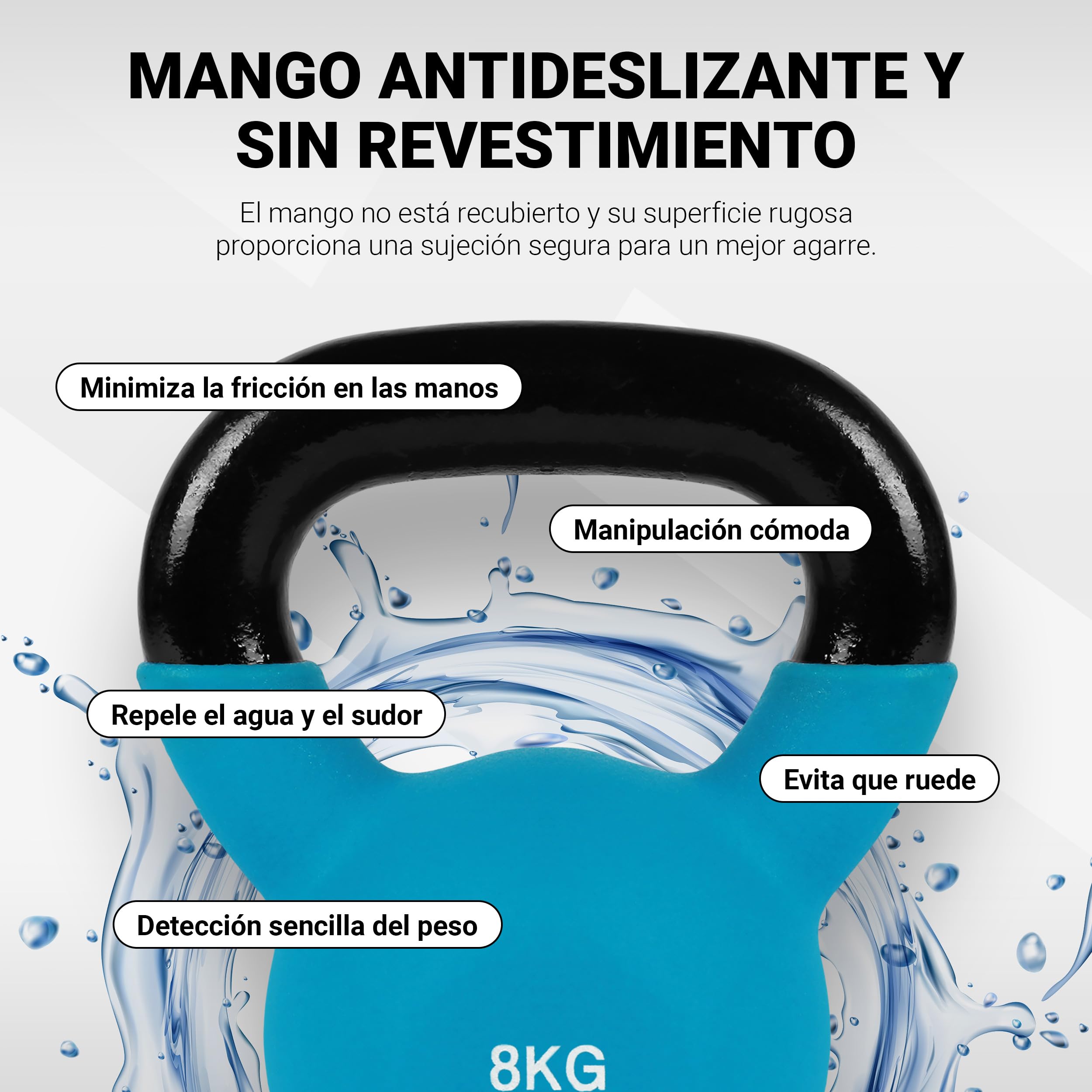 Kettlebell Profesional Neopreno 2 - 30 kg con póster de ejercicios, Pesas