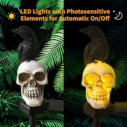Miniatura 2 de QH & Garden Luces solares de Halloween para decoración al aire libre, luces de fantasma impermeables, estatua solar de calavera para jardín con
