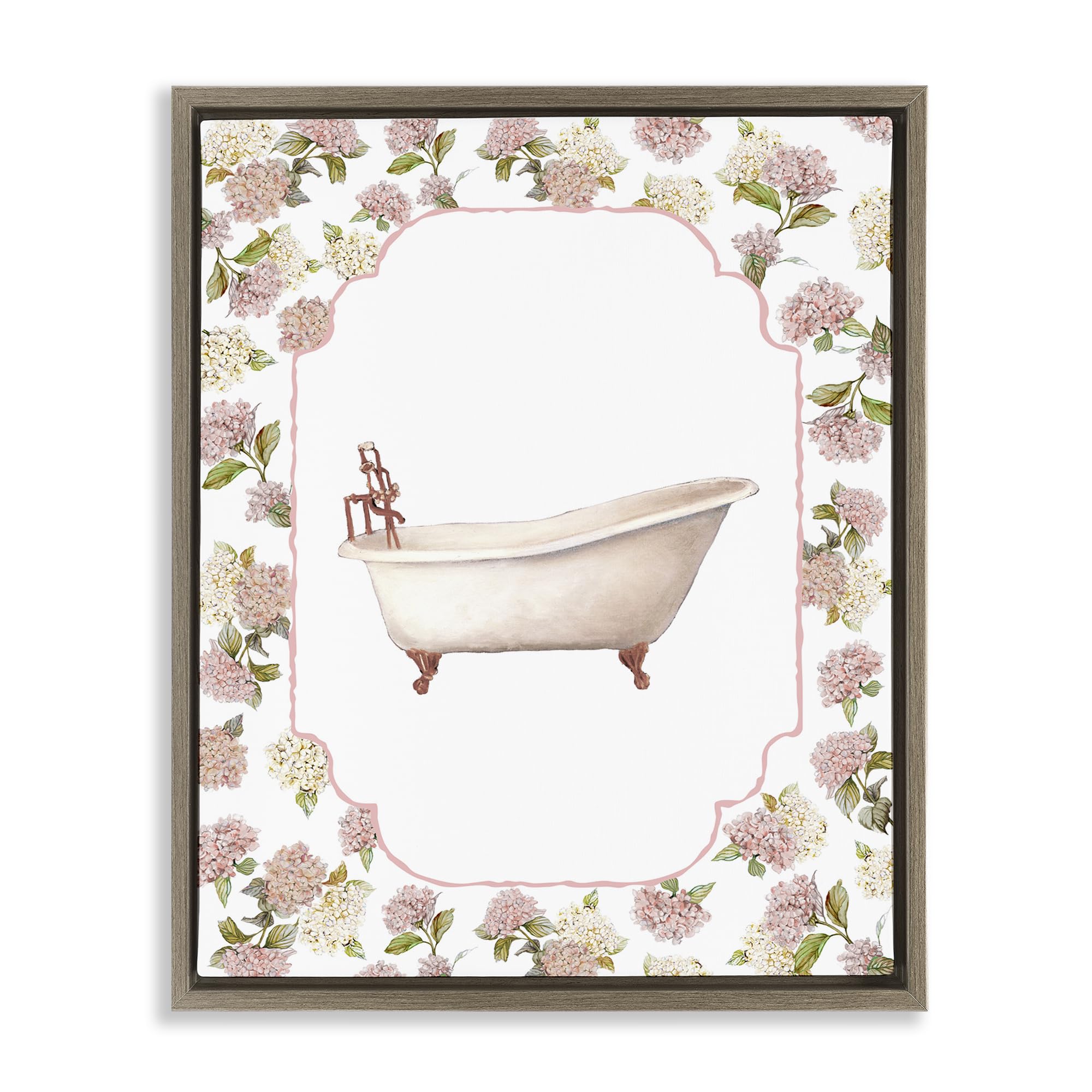 Stupell Industries Vintage Hydrangea Bathtub Bloom 'Elegant Hydrangeas Bathtub', Floating Frame Canvas Art, Brown, 17 X 21 Inches, Easy To Hang And Sturdy, Made In Usa, By Carol Robinson