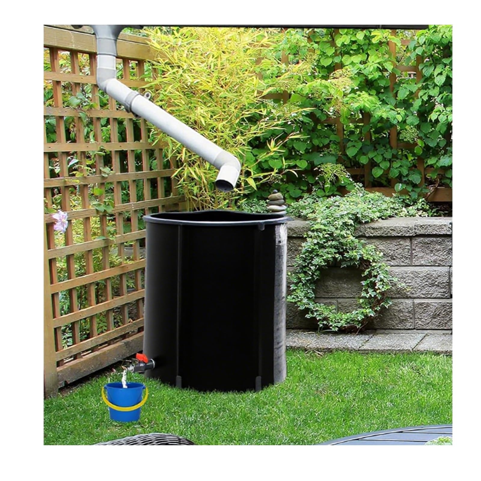 Barile Portatile per la Raccolta dell'Acqua piovana da 1000 Litri con Filtro, Serbatoio d'Acqua Pieghevole per Giardino, Ideale per Uso Esterno, Raccoglitore di Pioggia Nero per Un