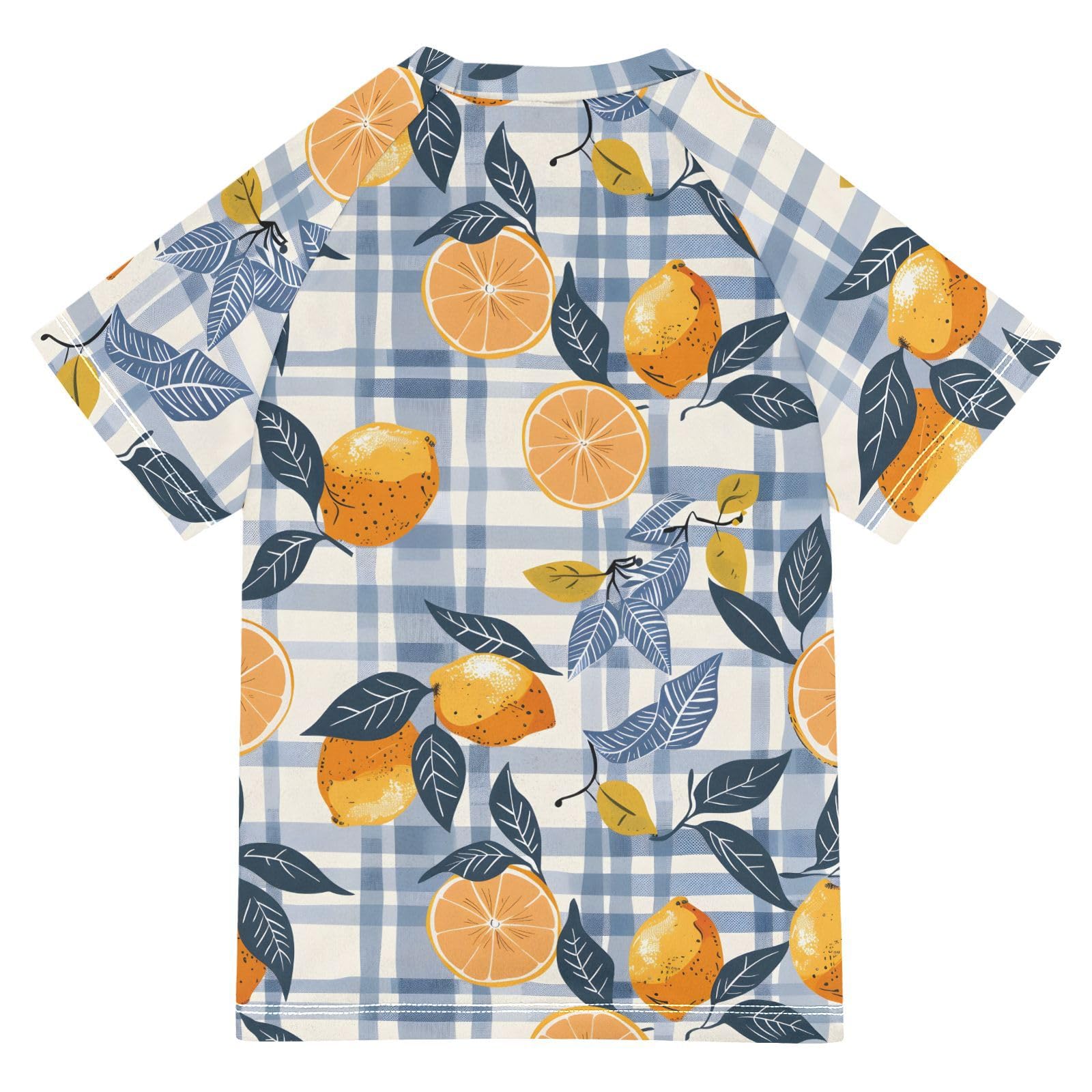 ALAZA Kids Rash Guard Boys Toddler Swim Shirts Short Sleeve Lemons Checked UPF 50+ 3T