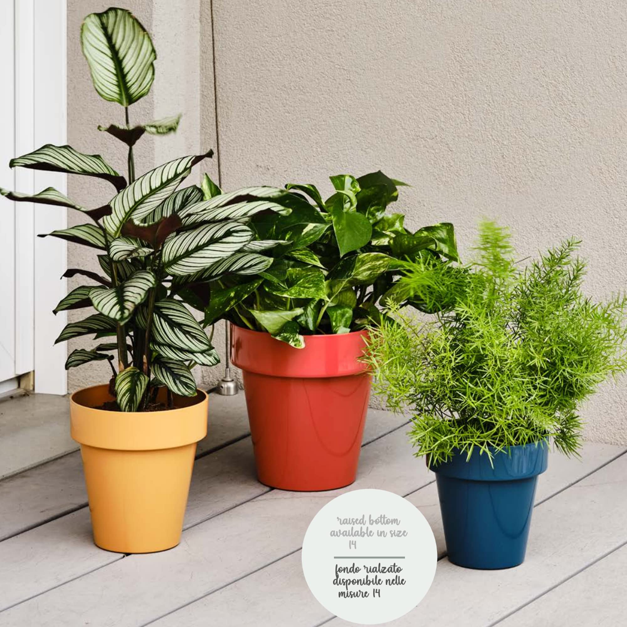 Kalapanta Set 3 Vasi colore Blu in plastica lucida con fondo rialzato - Vaso adatto ad uso interno ed esterno, adatto a fiori e piante (Diametro 14cm, Blu