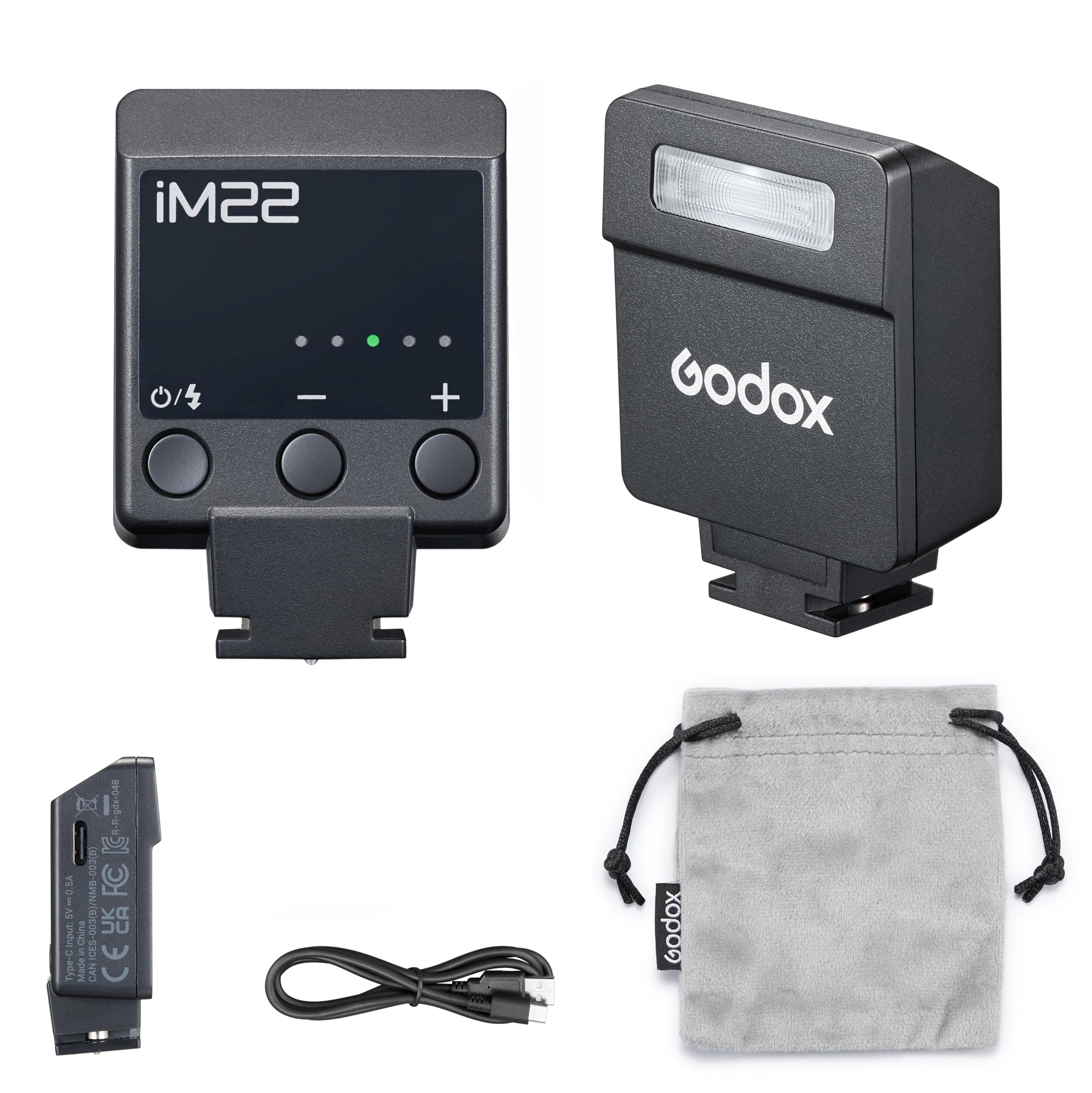 Godox iM20 Mini flash pour Canon, Sony, Fuji, Nikon, 6000 K ± 200 K, avec contrôle optique S1/S2,3s, temps de charge environ Batterie au lithium, mini flash portable léger (Godox iM22)
