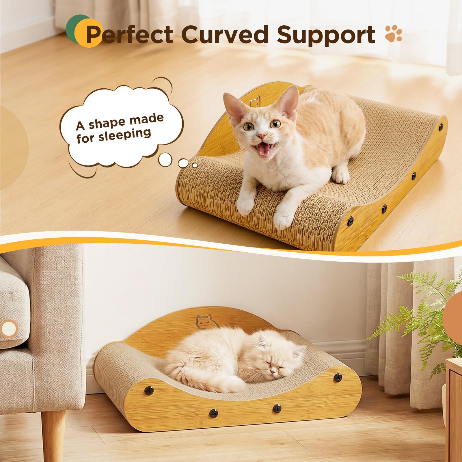 Gimars Griffoir pour Chat Compact 43 cm, Design Canapé Moderne en Carton Ondulé Renforcé avec Support Arrière en Bois - Idéal Petits Espaces & Appartements, Naturel