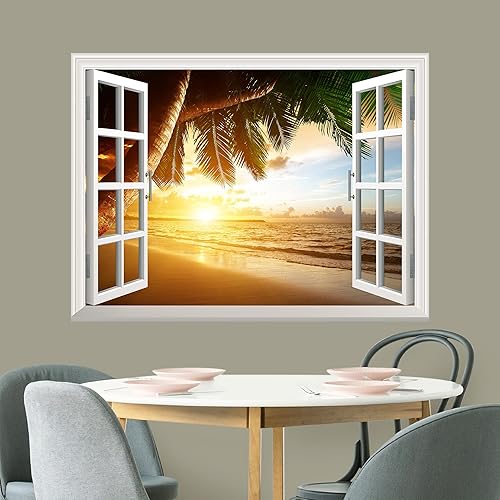 Miniatura 3 de wall26 Adhesivo de pared extraíble/mural de pared Salida del sol en la playa del Caribe, decoración de pared creativa - 36 x 48 pulgadas