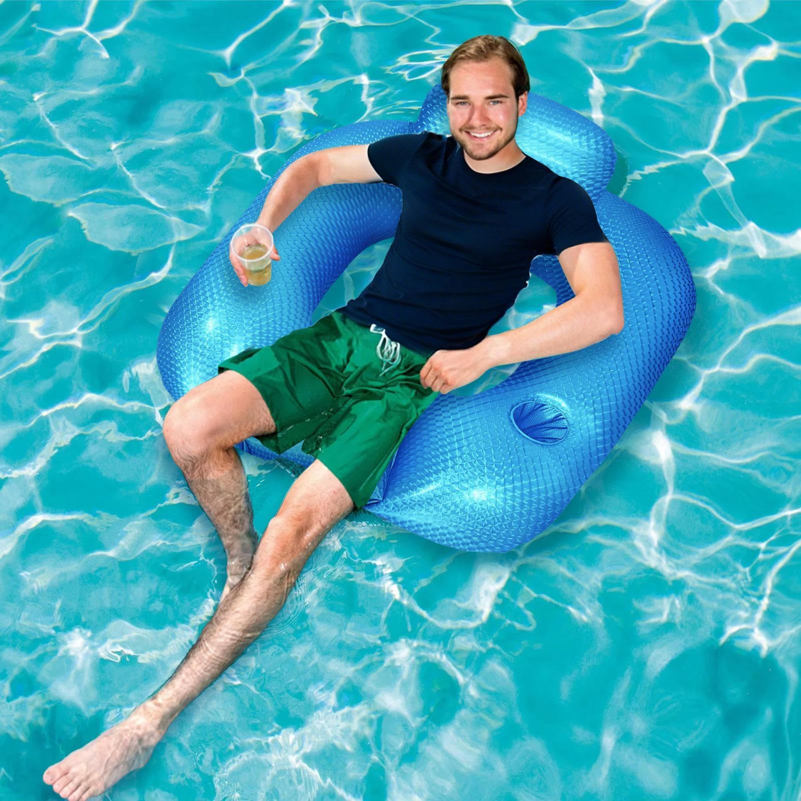 Keyubria Inflatable Pool Lounger Float, Portable Hammock Inflatable Rafts with Cup Holder, Swimming Pool Float For Adults, Relaxing Bed with Backrest for Party Summer Water Beach Lake Fun90x80x40cm