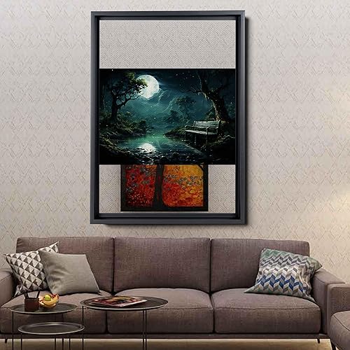 Miniatura 4 de Snow covered park at midnight with a full moon, watercolor nature art, framed canvas print, framed wall art