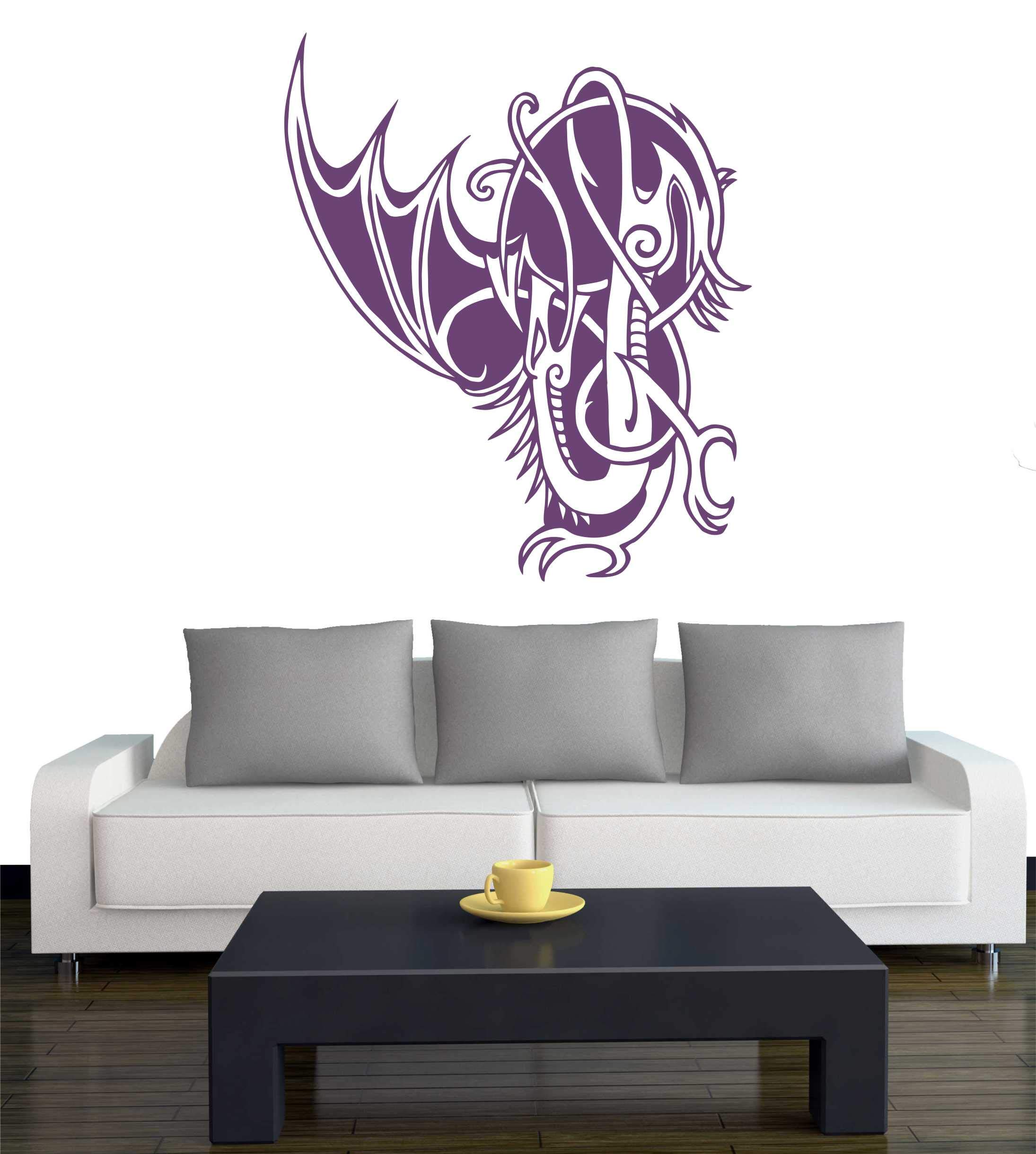 INDIGOS UG Wandtattoo - Drache Weiß 120x85cm - Wandaufkleber Für Wohnzimmer, Kinderzimmer, Küche & Mehr