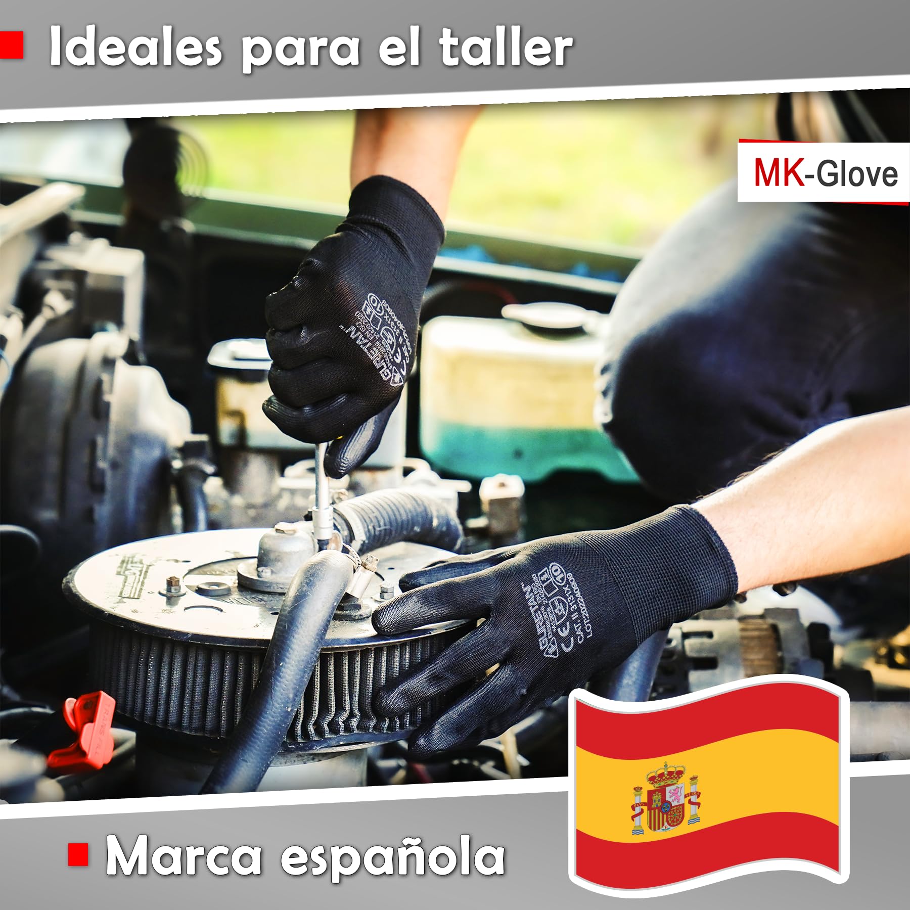 Guantes Trabajo Hombre de Poliuretano (12 Pares) - Guantes Mecanico Taller de Precisión - Guantes de Electricista Transpirables con Buen Tacto - Protección Manual para Montaje - Talla 10-L