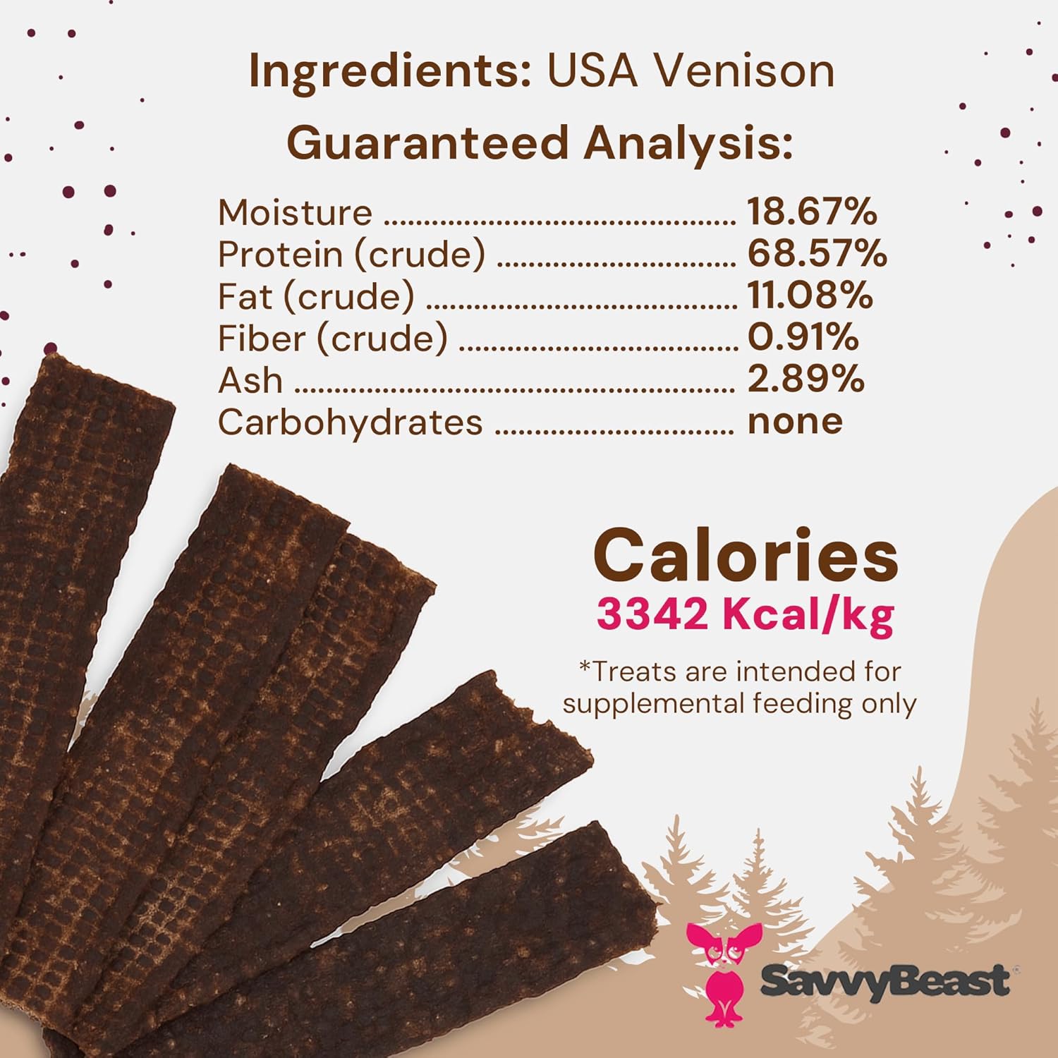 SavvyBeast Dehydrated Venison Dog Treats – 100% Single Ingredient, High Protein, Grain-Free, Hypoallergenic Treats for Dogs with Allergies & Sensitive Stomachs – USA Made, Small Batch (5 oz)