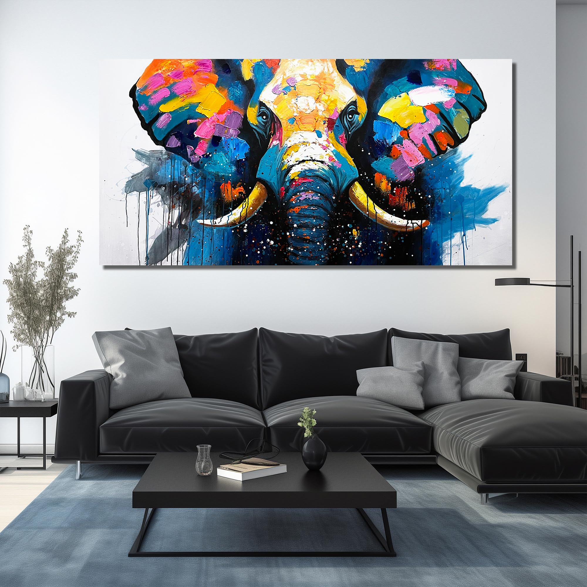 Photo 1 of ZHAOSHOP Elephant Hand Painted Oil Painting 36" x 72"
