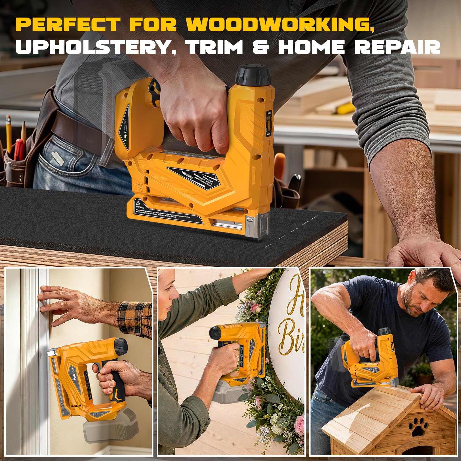 MtiolHig Kabellose Heftpistole, kompatibel mit Dewalt 20 V Akku – 2-in-1 18 Gauge Nagelpistole T-50 Heftgerät mit 2000 Stück für Polstermaterialreparatur, Heimwerker, nur Werkzeug, leicht, 1,4 kg