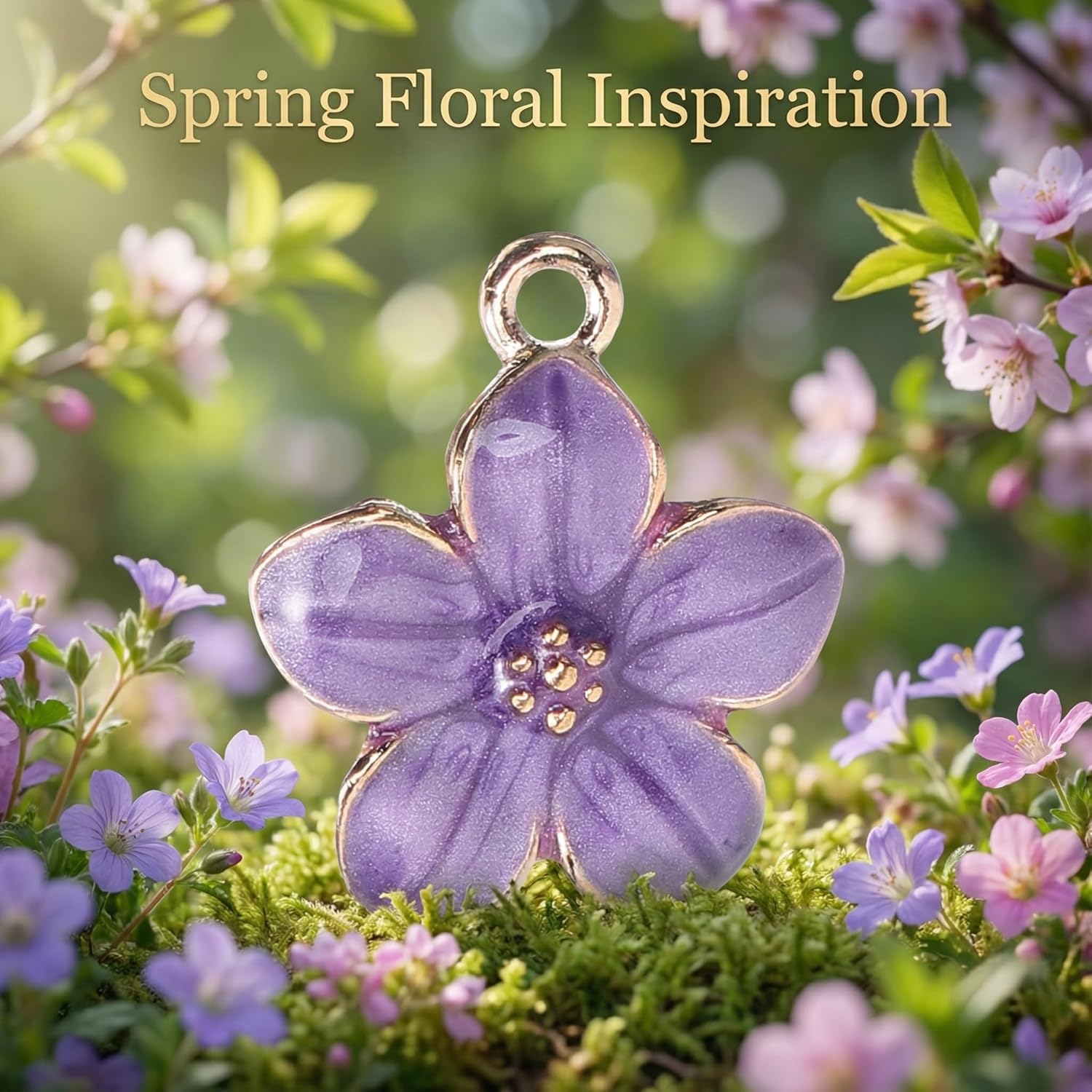 TEHAUX 50pcs Cherry Blossom Flower Charms, Small Purple Flower Enamel Charms for Jewelry Making, Cherry Blossom Jewelry for DIY Crafts, Bracelets, Necklaces, Keychains, and Earring - Image 8