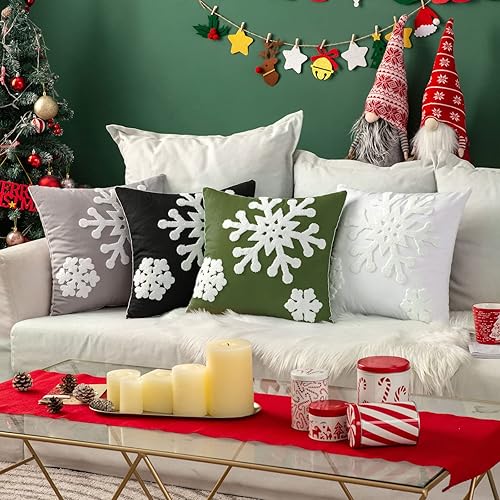 Miniatura 5 de MIULEE Paquete de 2 fundas de almohada decorativas de Navidad con diseño de copo de nieve, fundas de cojín de lona bordadas, fundas de almohada