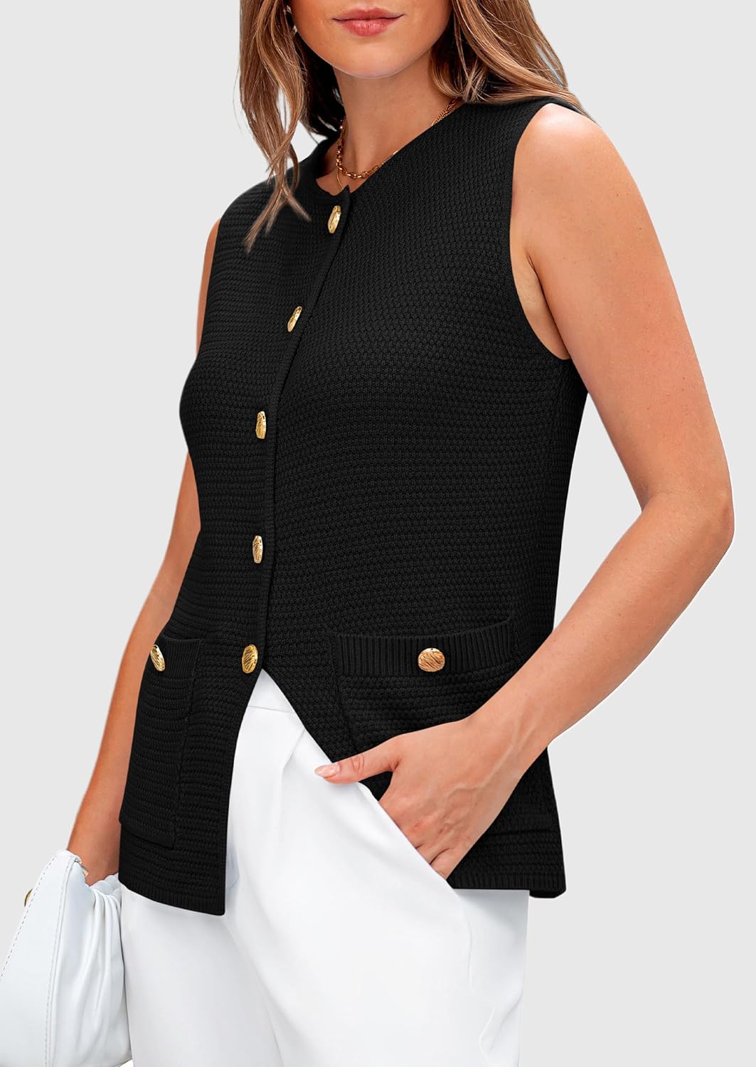 PRETTYGARDEN Women's 2026 Spring Sweater Vest Sleeveless Button Down Knit Cardigan Tank Tops Summer Business Casual Outfits - Image 4