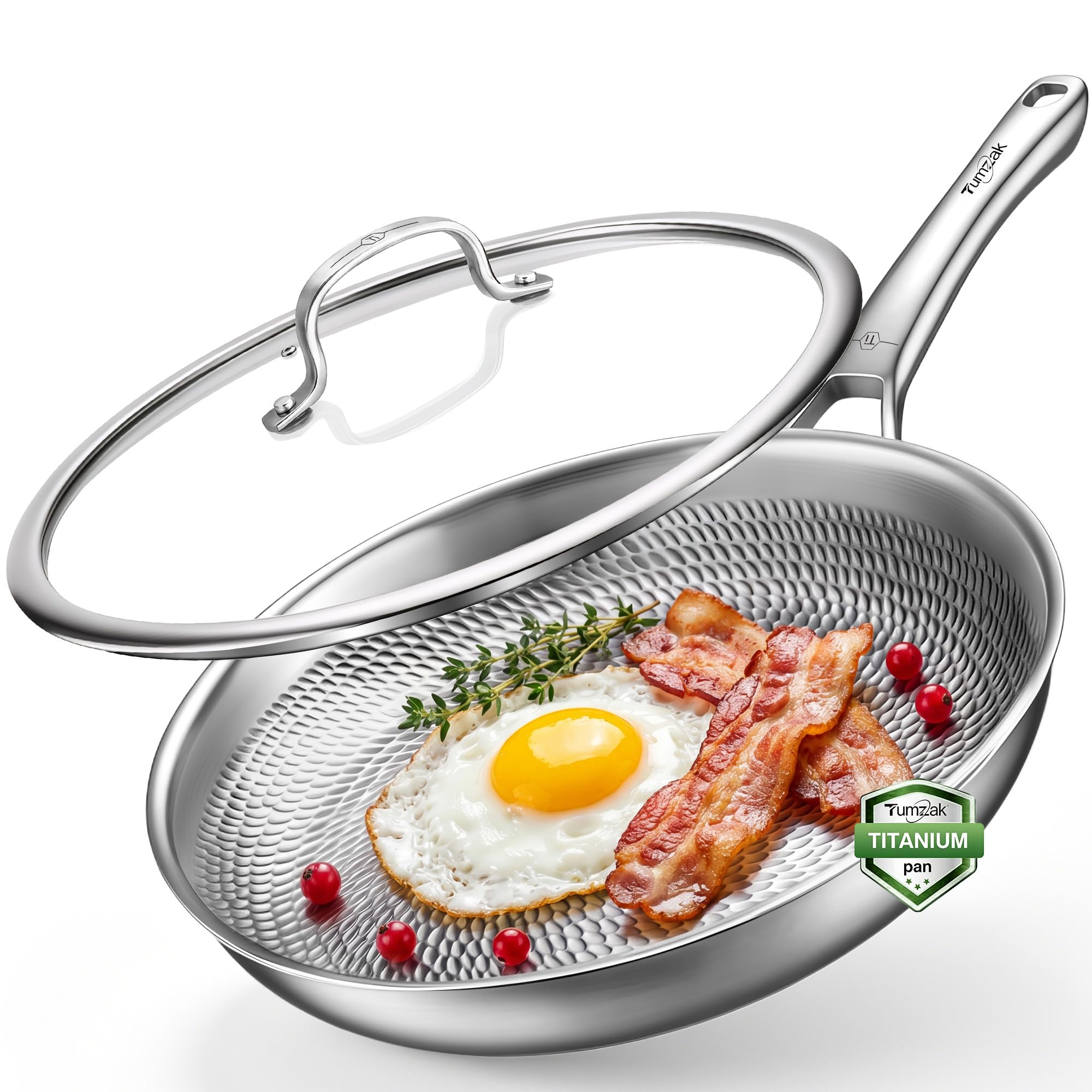 Titanium Pans for Cooking, 8 Inch Titanium Pan with Lid, Non-Stick Frying Pans, PFAS/PFOA/PTFE-Free, Dishwasher & Oven Safe, Compatible with Gas & Induction Cooktops