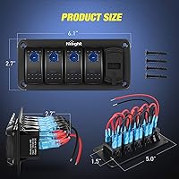 Vista 2 de Nilight Panel de interruptor basculante de 4 posiciones con cargador USB dual de 4.8 amperios, voltímetro, impermeable, 12 V, 24 V CC, calcomanías