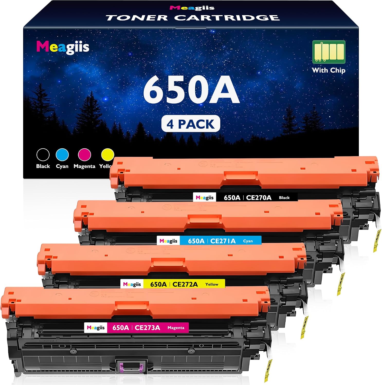 CE270A CE271A CE272A CE273A Toner Cartridges with Chip (4-Color, Black, Cyan, Magenta, Yellow) Replacement for HP 650A Toner for LaserJet Enterprise CP5525, CP5525dn, CP5525n, CP5525xh Printer Ink