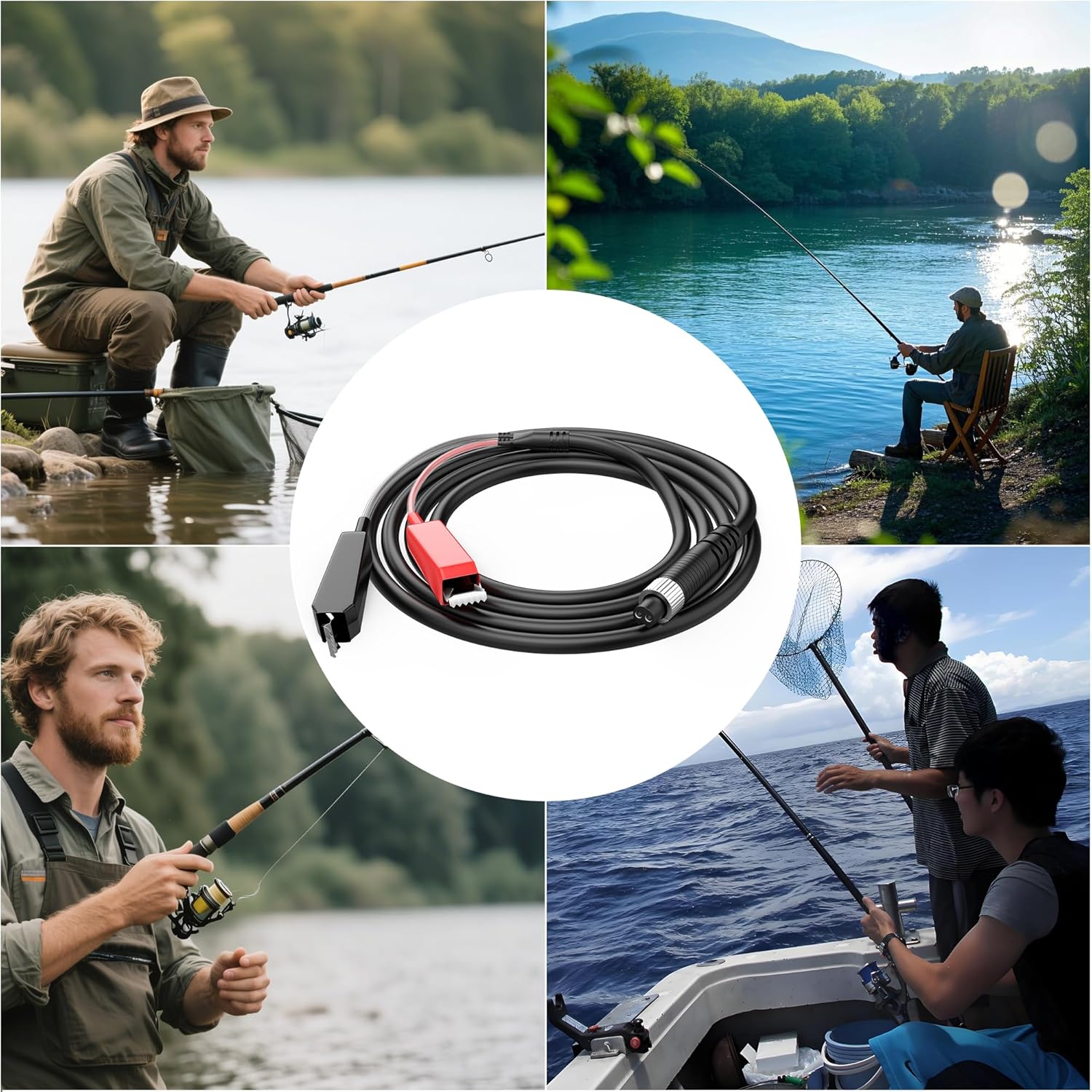 Electric Fishing Reel Power Cord Cable, Power Cable Connecting Battery to Reels Spool for Daiwa Tanacom 1000 750 500, Seaborg 500MJ, Leobritz, Shimano, BeastMaster, ForceMaster