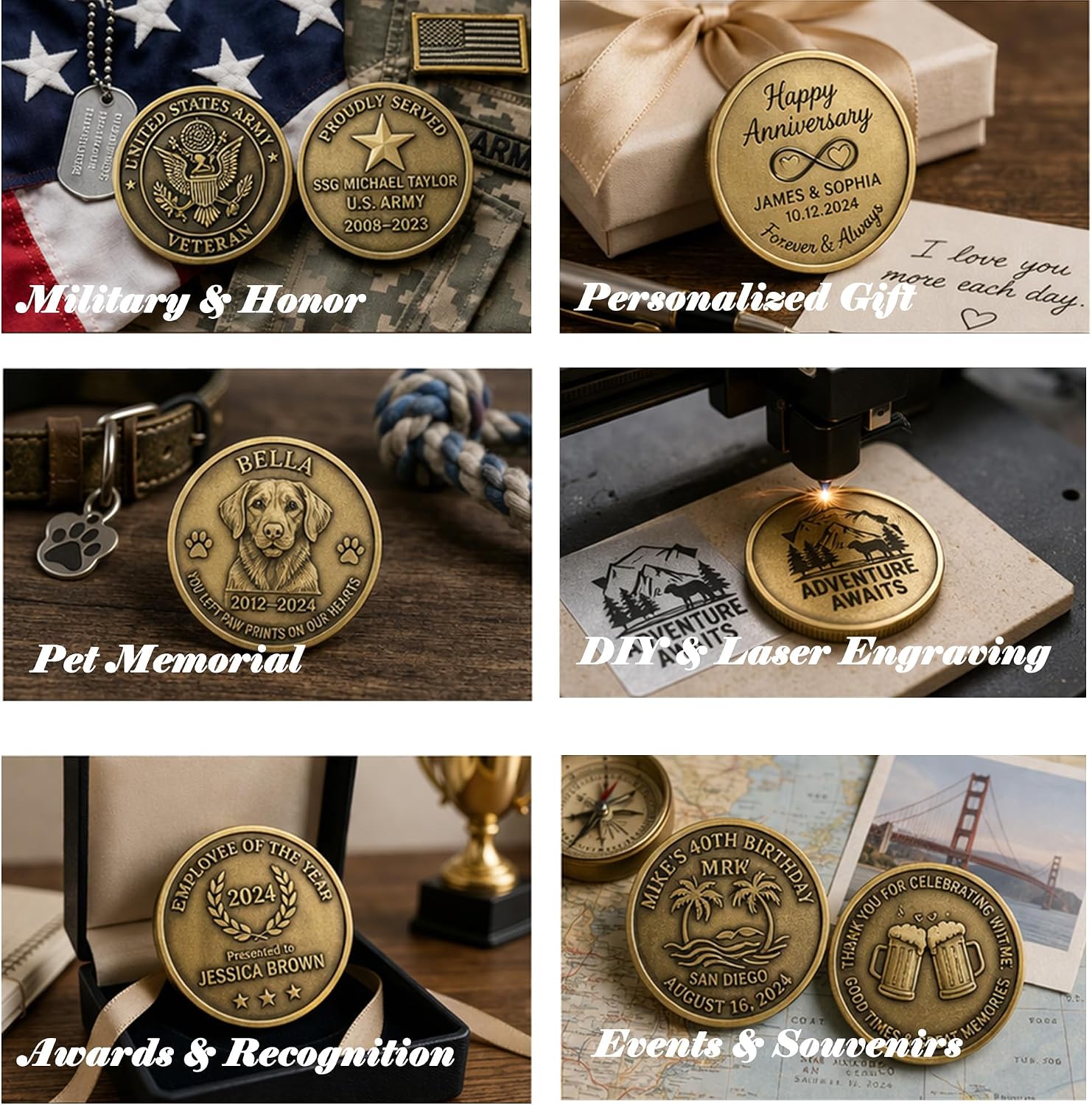 10 Pack 40mm Brass Coin Blanks for Engraving, Unfinished Challenge Coins, Laser Engraving Metal Discs for DIY Custom Coins, Memorial, Military, Crafts & Gifts
