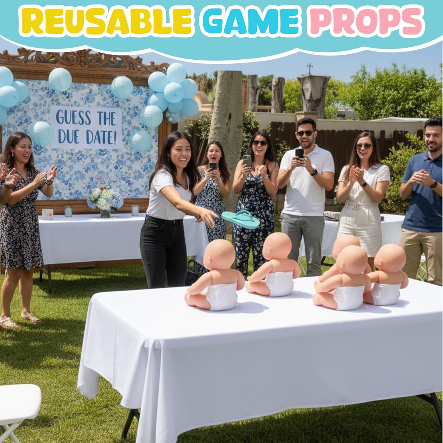 16 Pcs Funny Baby Shower Chancla Game Activities Baby Shower Games How to Throw The Chancla at Their Bad Ass Doll Babies Showers Game Gender Reveal for Adults, 7.7 x 4.9 Inch
