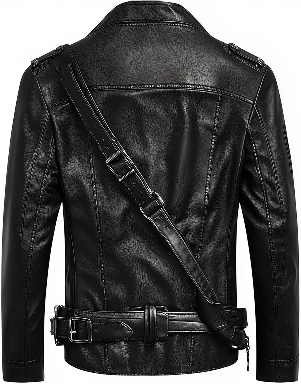 Mens Lepal Biker Jacket Asymmetrical Zipper Stand Collar Multipockets Motercycle Genuine Leather Jackets