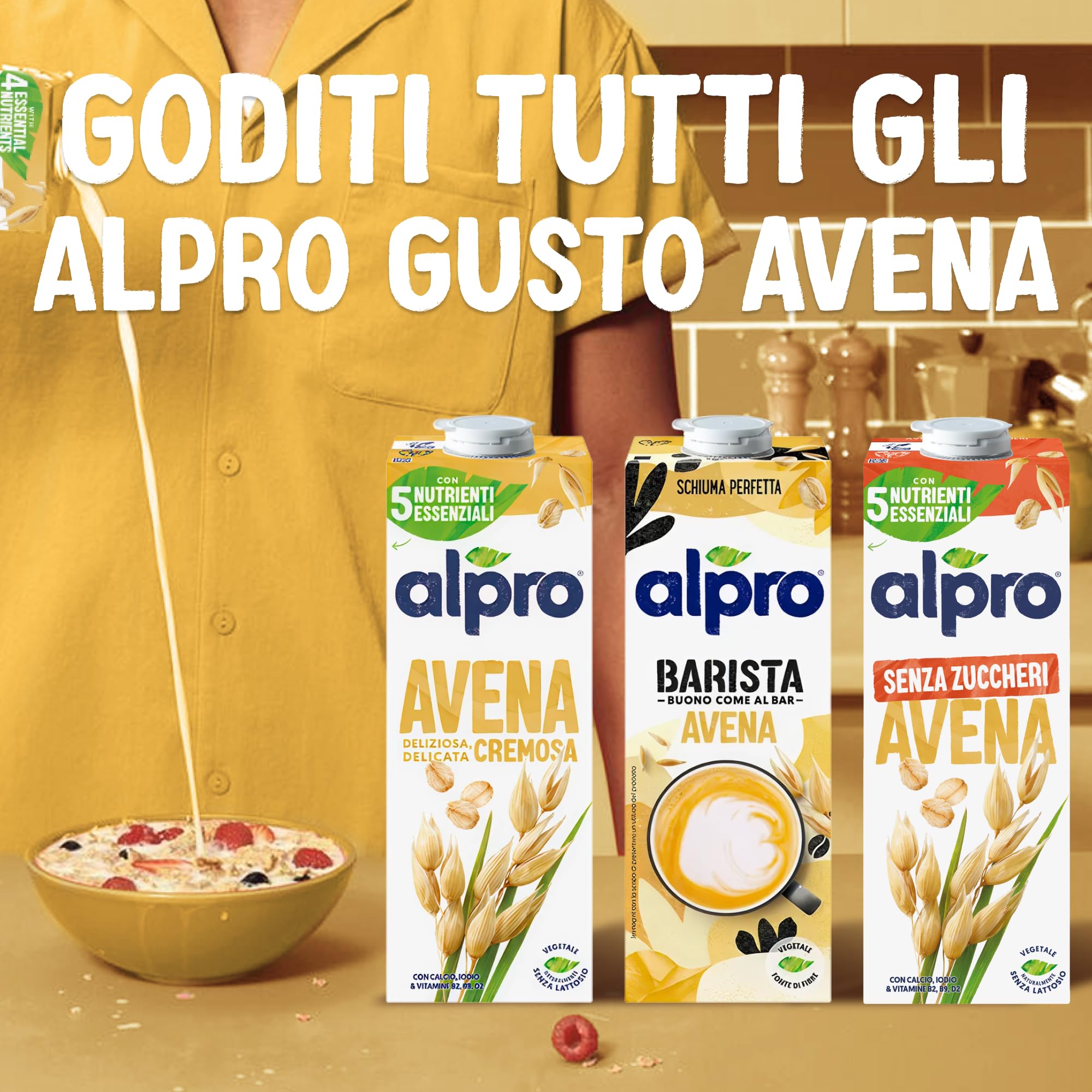 ALPRO CLASSICO, Bevanda all'AVENA, Naturalmente Senza Lattosio, con Vitamine B2, B12 e D2 - 8 confezioni x 1 Litro