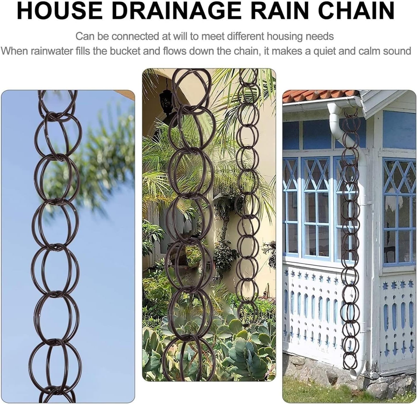 Rain Chains Rain Chain for Gutters, for Heavy Rain Drainage Chain, Building Villa Roof Gutter Rainwater Chain