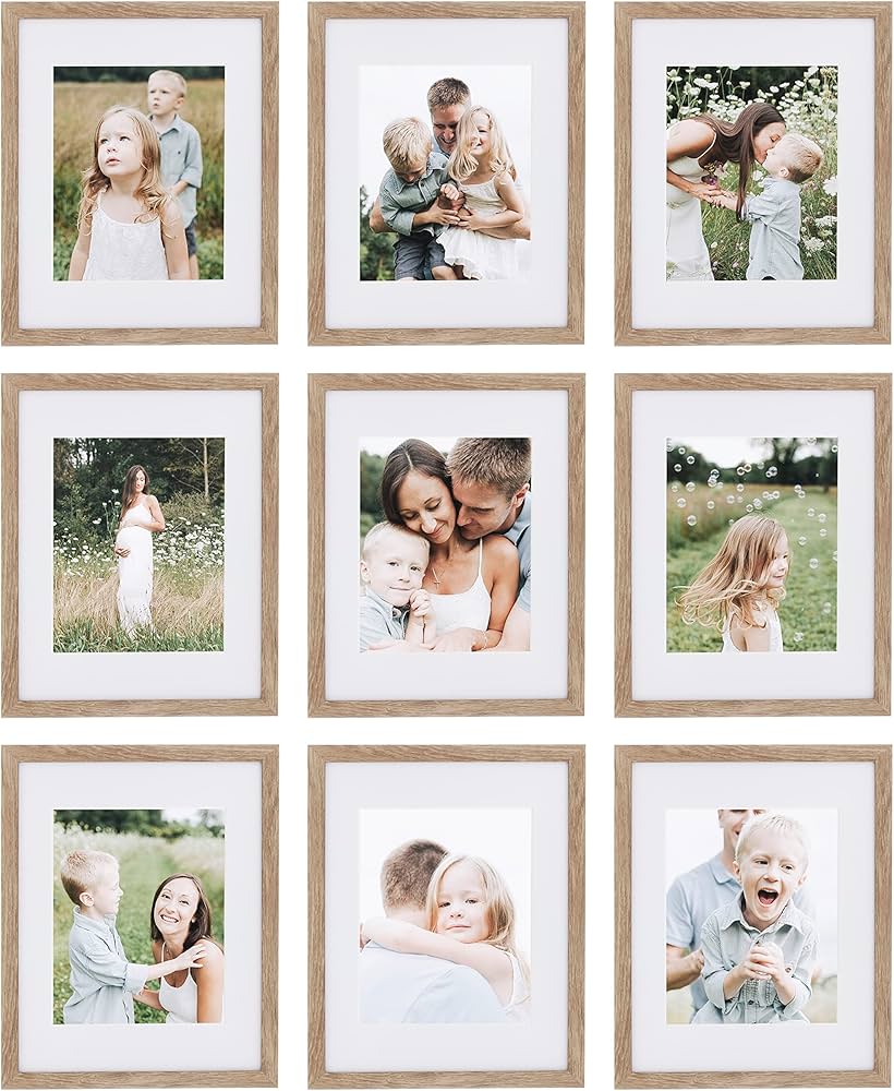 SHEFFIELD HOME 9 Piece Gallery Wall Frame Set, 11x14 Inch, Matted to 8x10 Inch, Light Natural