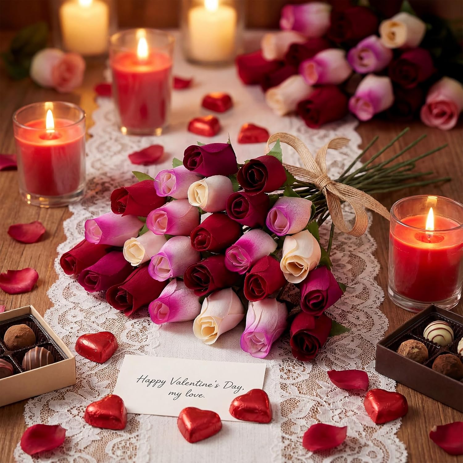 Suncalla 24 Pcs Wooden Roses 13'' Beautiful Realistic Wood Roses Flower for Mother Day Preserved Wedding Reception Holiday Homer Decor for Mom Dad(Multicolor)