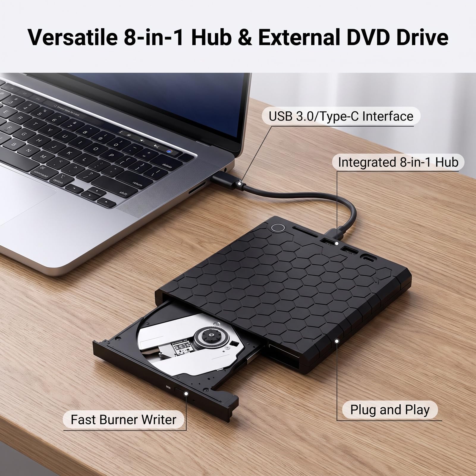 Luocute Unità CD DVD Esterna con USB 3.0 Tipo C per Laptop