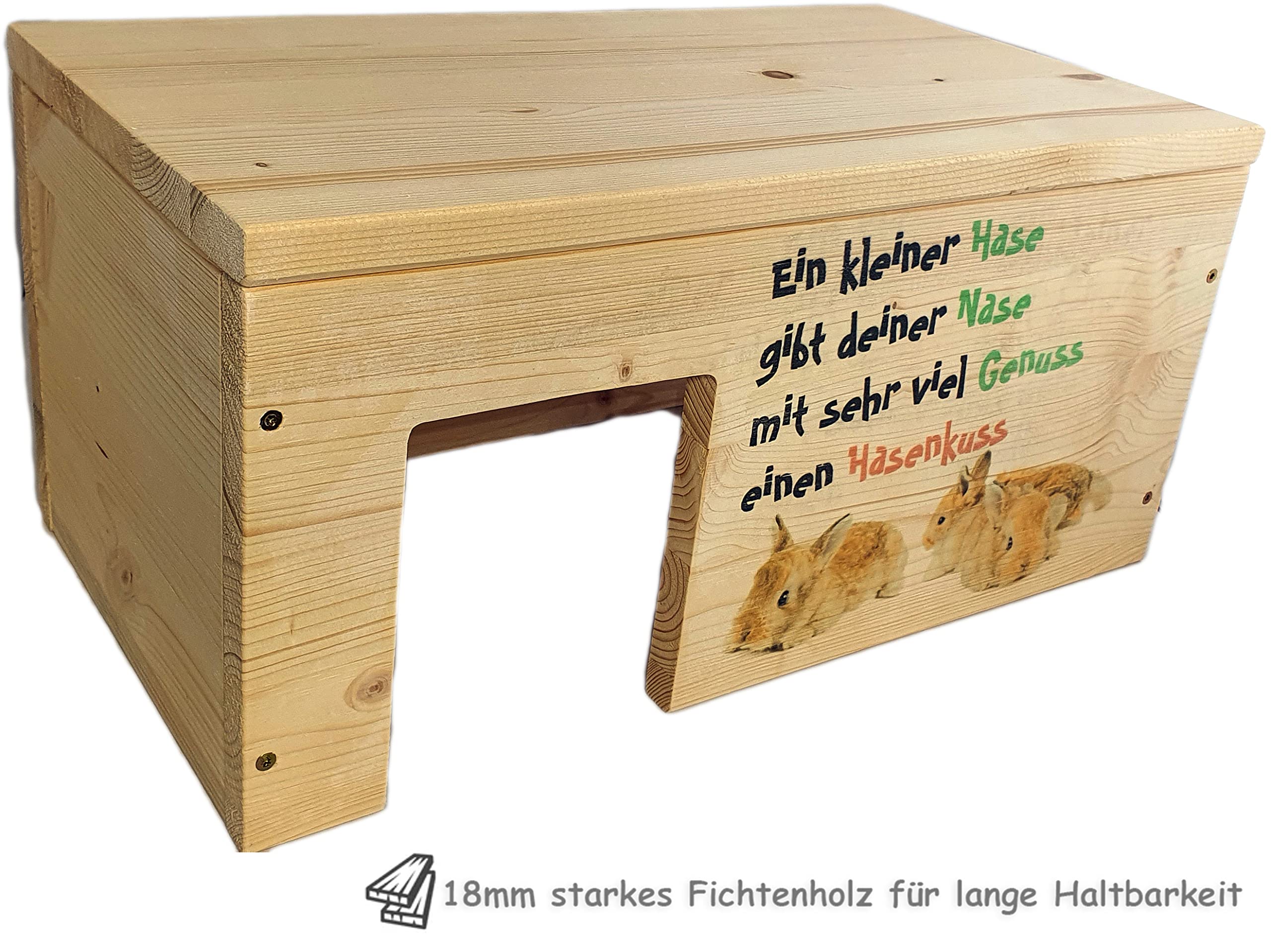 Nagerhaus Zwergkaninchenhaus Hasenhaus Gehege Zubehör mit 2 Eingängen, Stabil & Holzlasur / 45x25x22cm