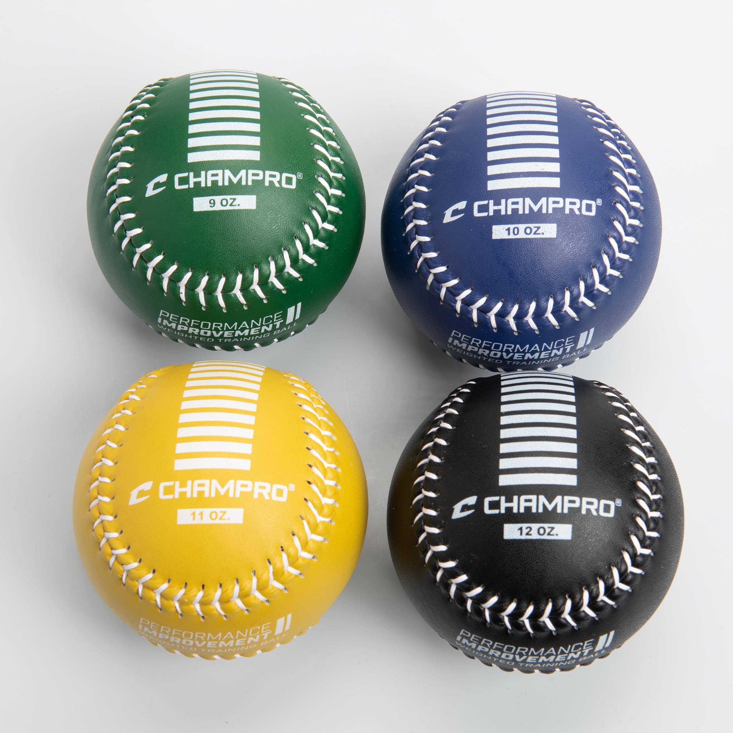 Champro Trainings-Softbälle, 4er-Set (grün/gelb/schwarz/blau, 30,5 cm)