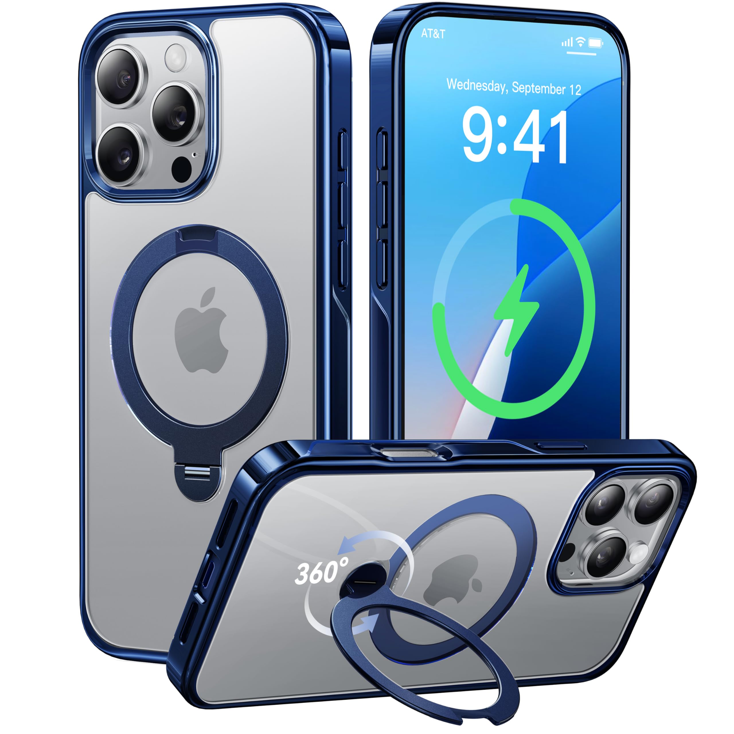 CASEKOO Titanium 360° Rotatable Magnetic Stand for iPhone 12 Pro Case [Compatible with Magsafe][16FT Military Protection] Slim 12 Pro with Kickstand Ring Phone Cover 6.1'', P-Blue