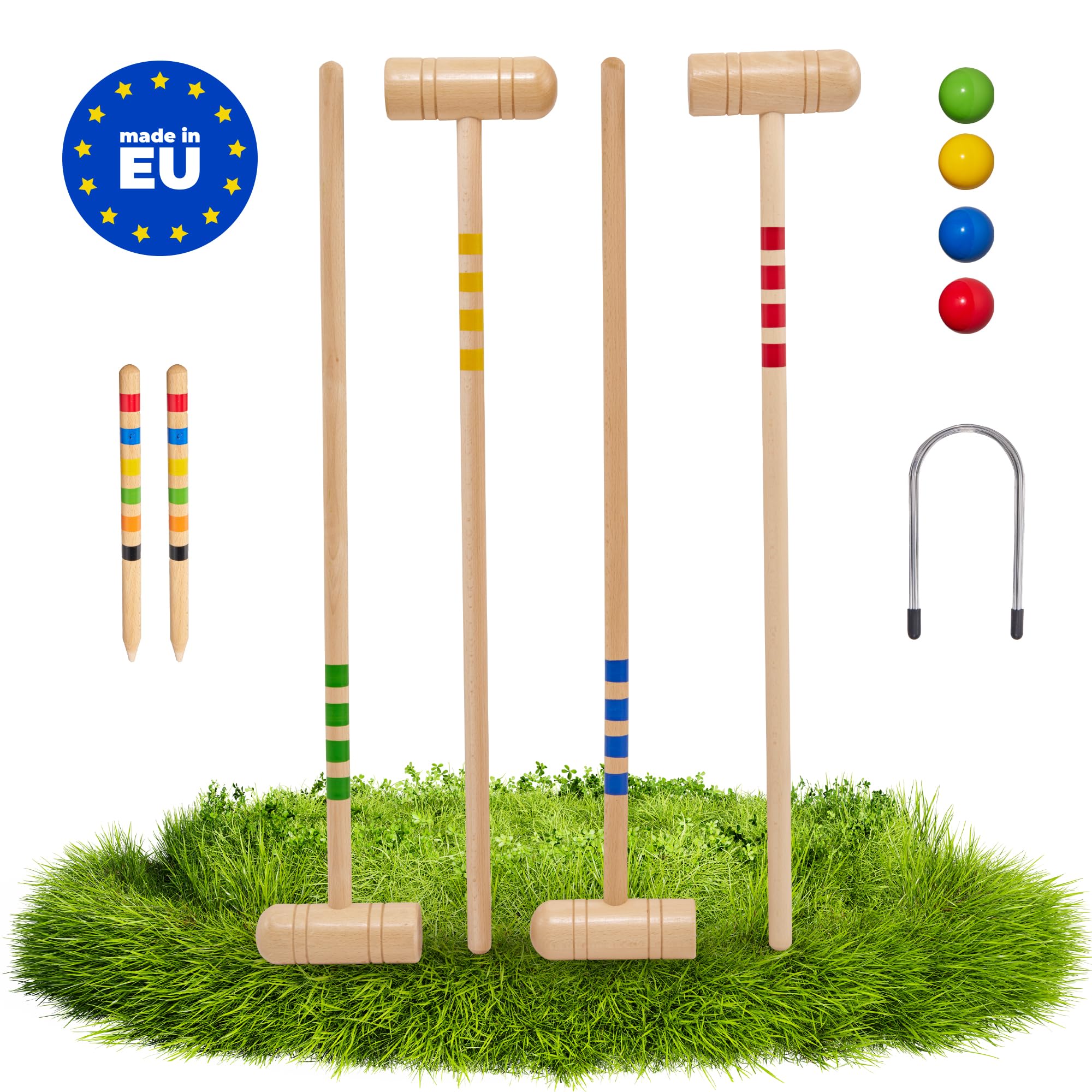 GICO Qualitäts Krocketspiel/Krocket/Crocket für 4 Spieler (100 cm Erwachsenengröße) mit Transporttasche - Spiel gut (Auszeichnung) - Made in EU-3244