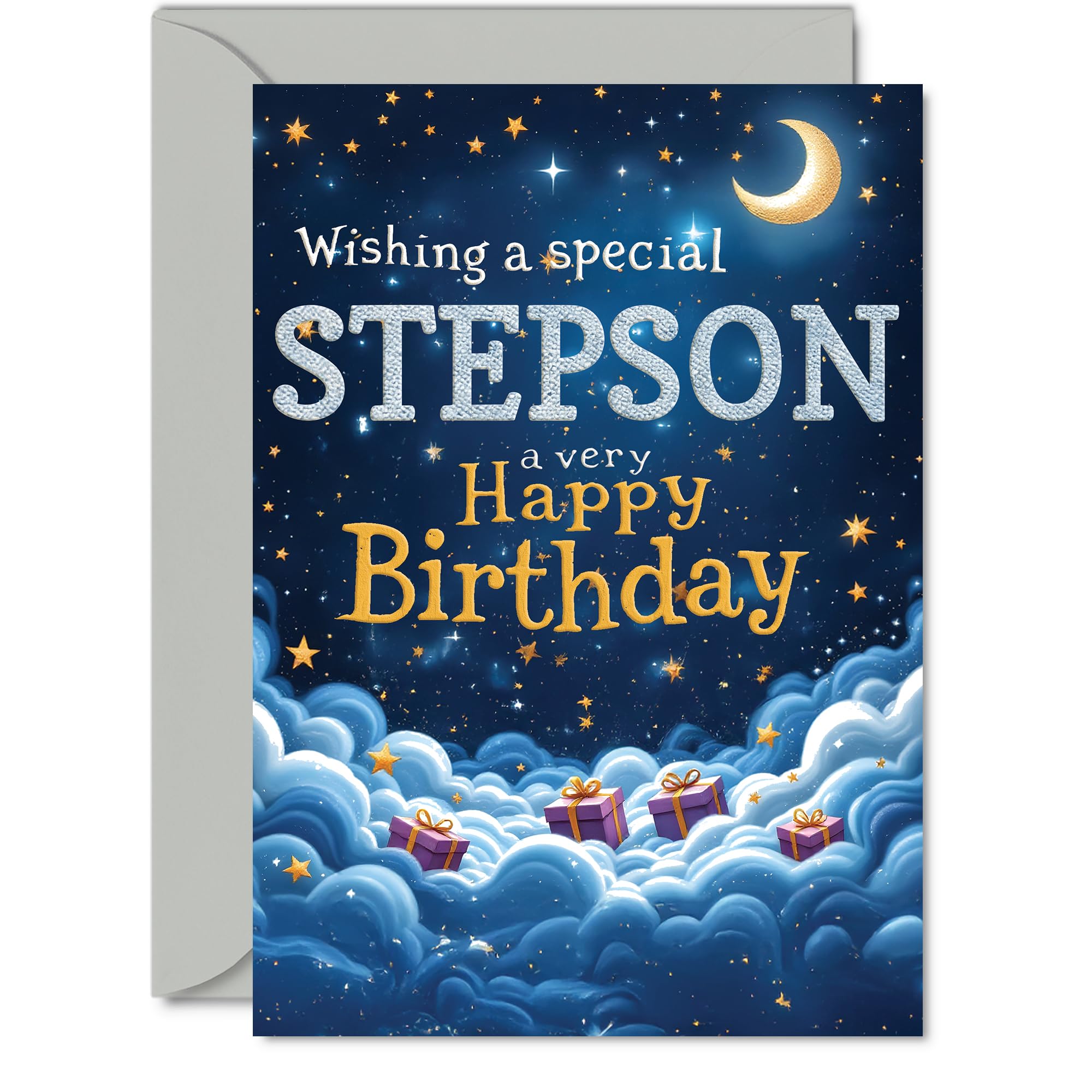 Step Son Birthday Card, Starry Night Moon Clouds