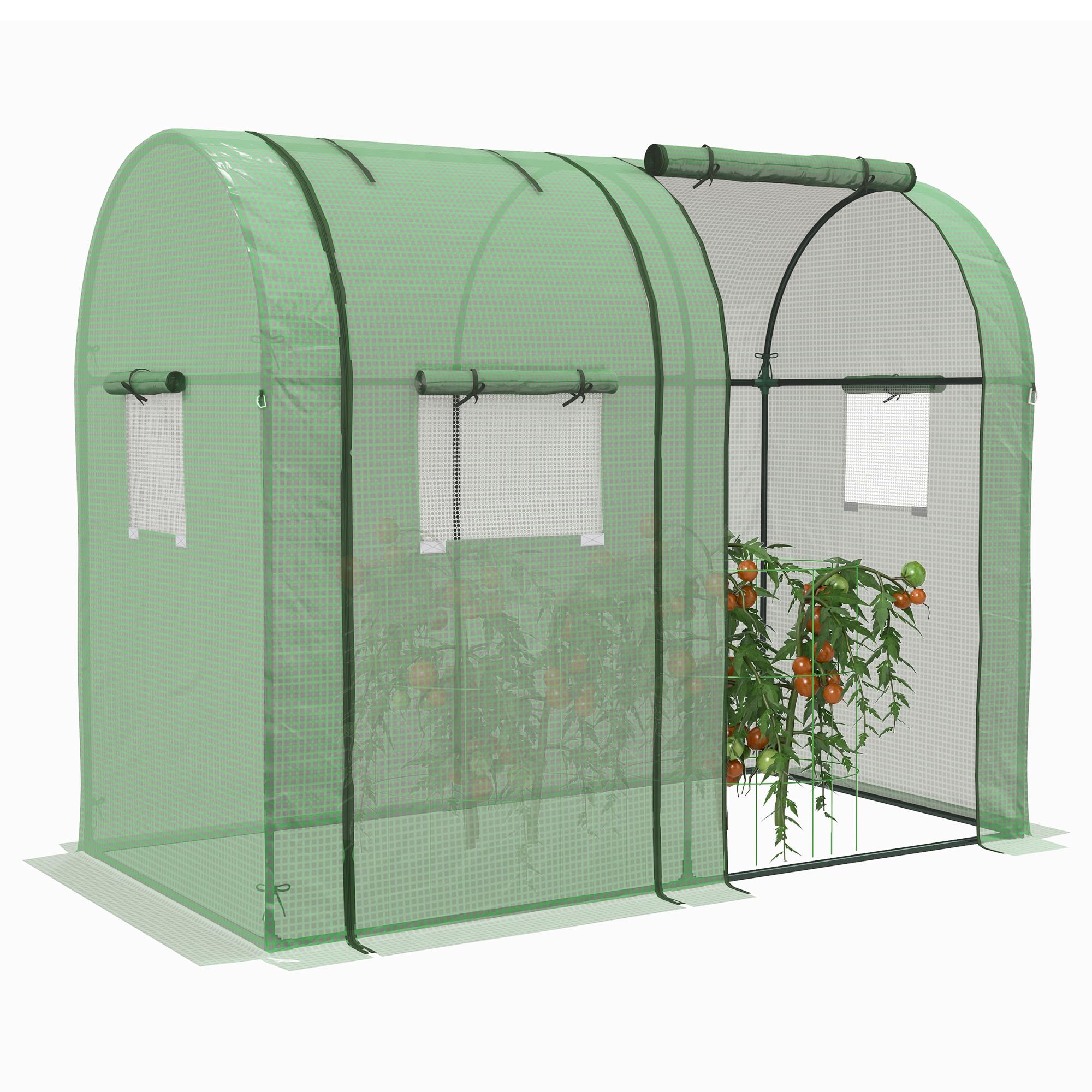 Outsunny Tuinkas 1,8 M² Tomatenkas Afmetingen: 1,85 L X 0,9 B 1,5 H M 2 Roldeuren Met Ritssluiting 4 Oprolbare Ramen Pe Staal Hoge Dichtheid 135 G M2 Uv Bescherming Wit 2063956693