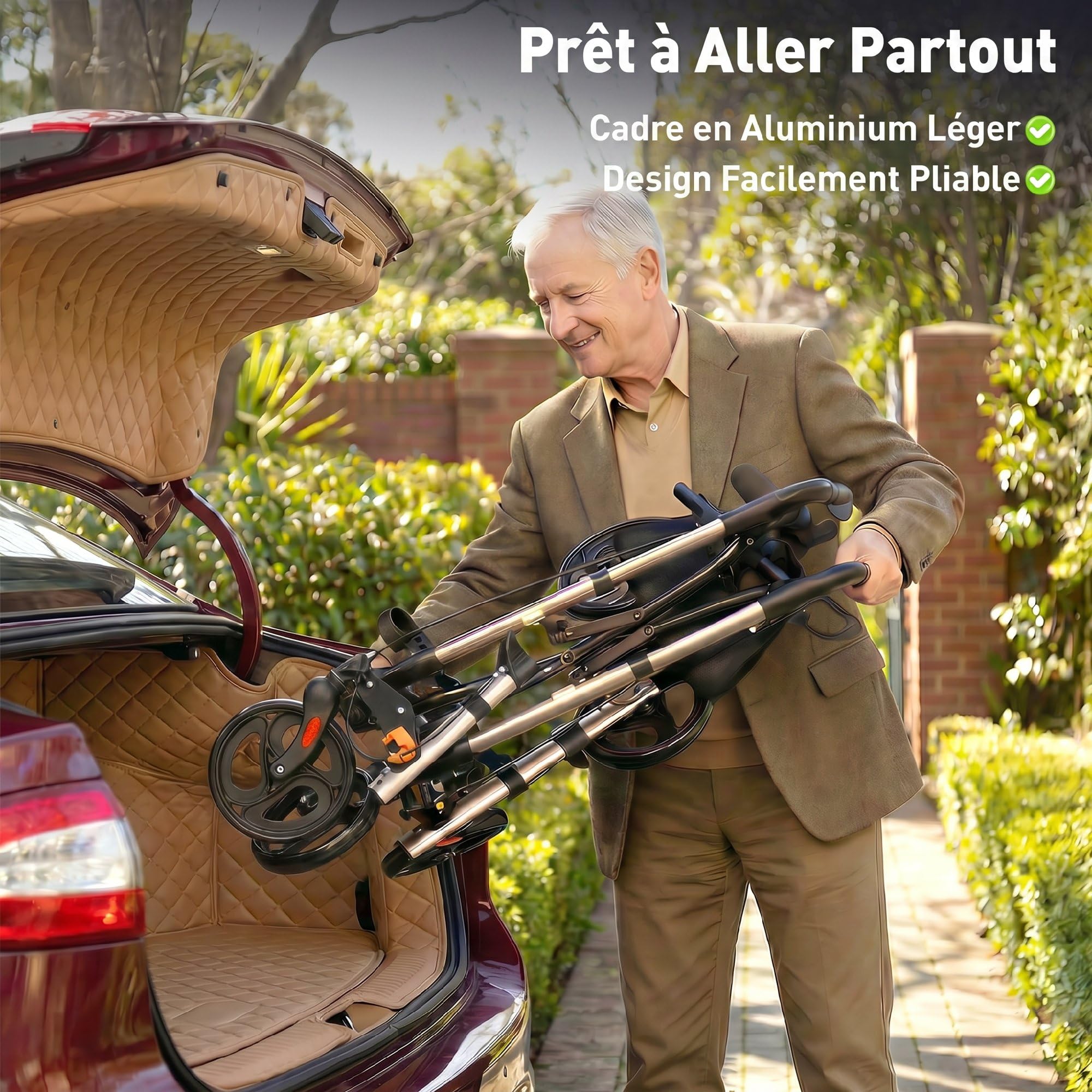 HOMCOM Chodzik z siedziskiem, kompaktowy, szybkoskładany, 8" koła, złoty