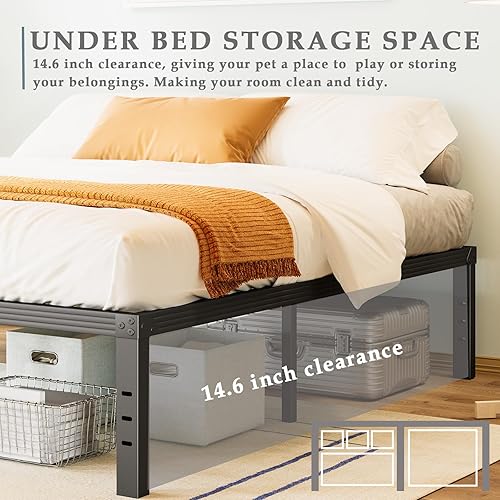 Miniatura 4 de Marco de cama de metal resistente de tamaño twin, 16 pulgadas de altura libre, fácil montaje, no necesita somier, estructura estable, capacidad de