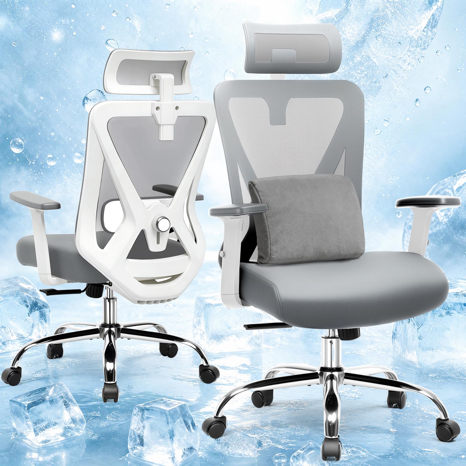 COMHOMA Silla de Oficina ergonómica [Ganador de la Prueba], Silla de Escritorio con reposacabezas 3D y Soporte Lumbar 3D, reposabrazos Ajustables, Silla de Oficina con función basculante e inclinable