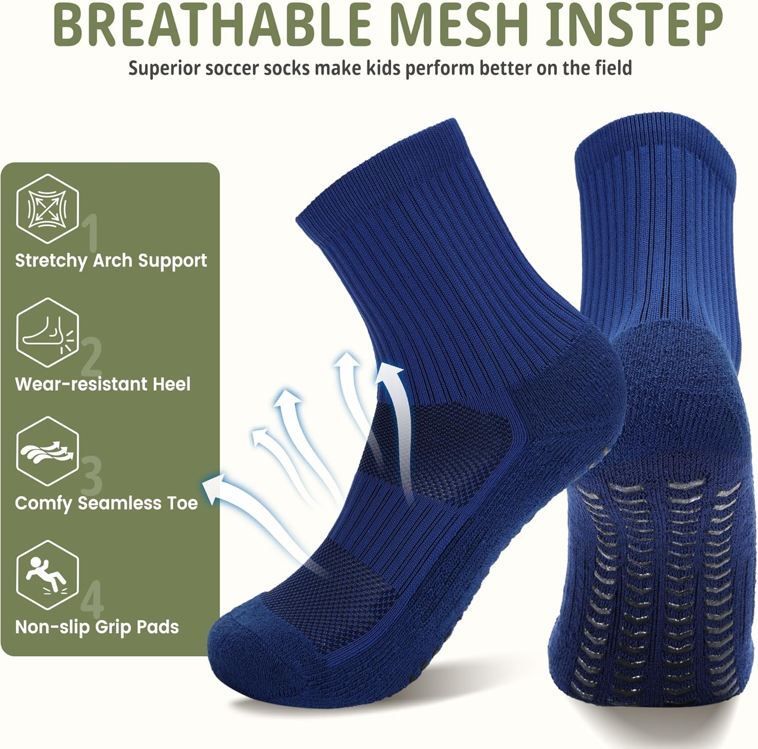 2/4 Pairs Kids Youth Grip Soccer Socks Cushioned Non Slip Athletic Sports Socks for Boys Girls Football Basketball - Image 4