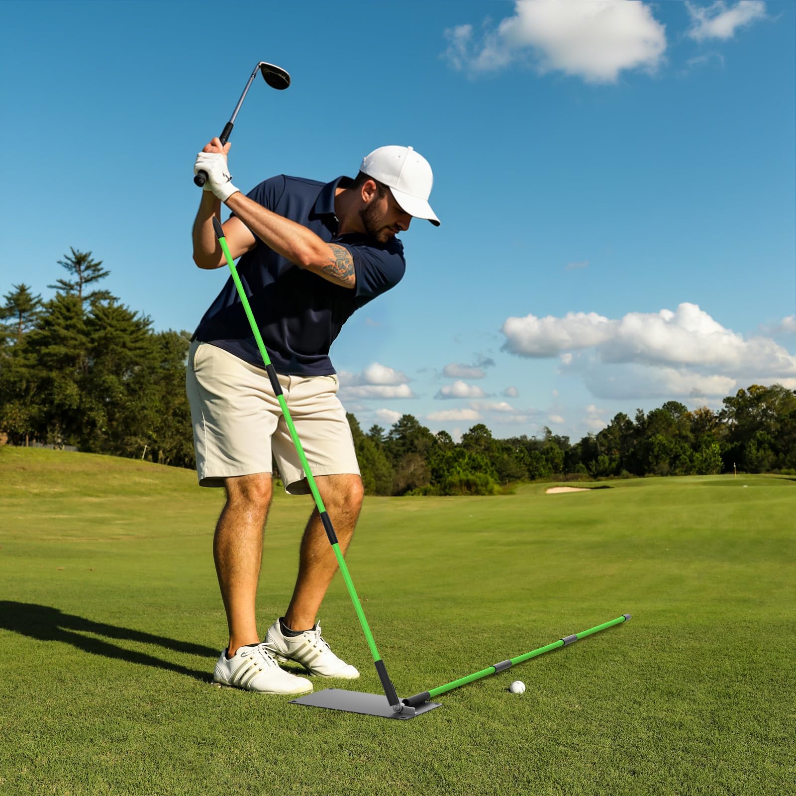 Supporto per bastone da golf con 2 bastoni pieghevoli, angolo regolabile per l'oscillazione del golf, aiuto per mirare a mettere l'altalena