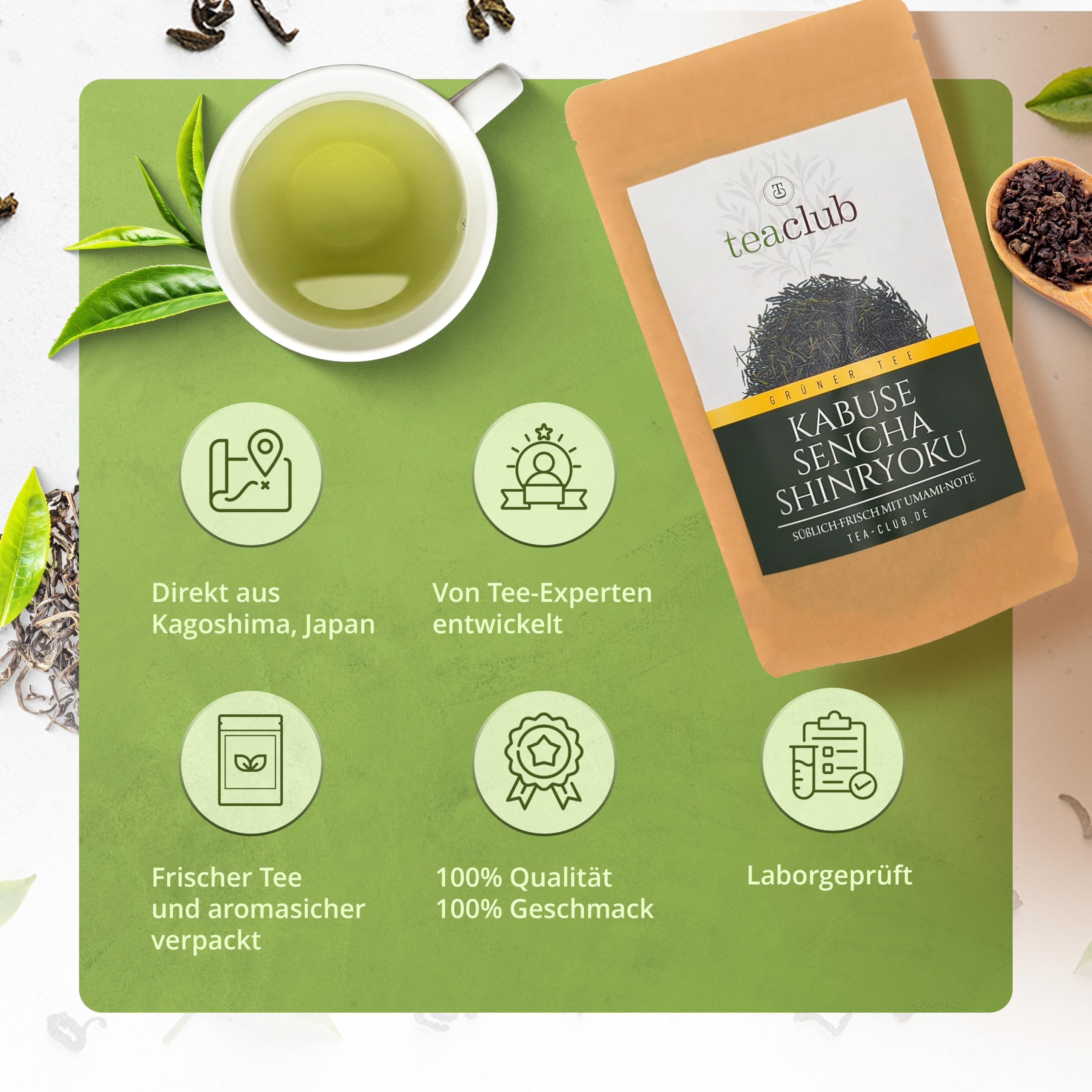 TeaClub Grüner Tee First Flush Kabusecha Lose 500g, Grüntee Japan | First Flush Kabuse Sencha Shinryoku, feine Süße & Umami, Japanischer Sencha aus Kagoshima, Grüner Tee lose Blätter, Eistee