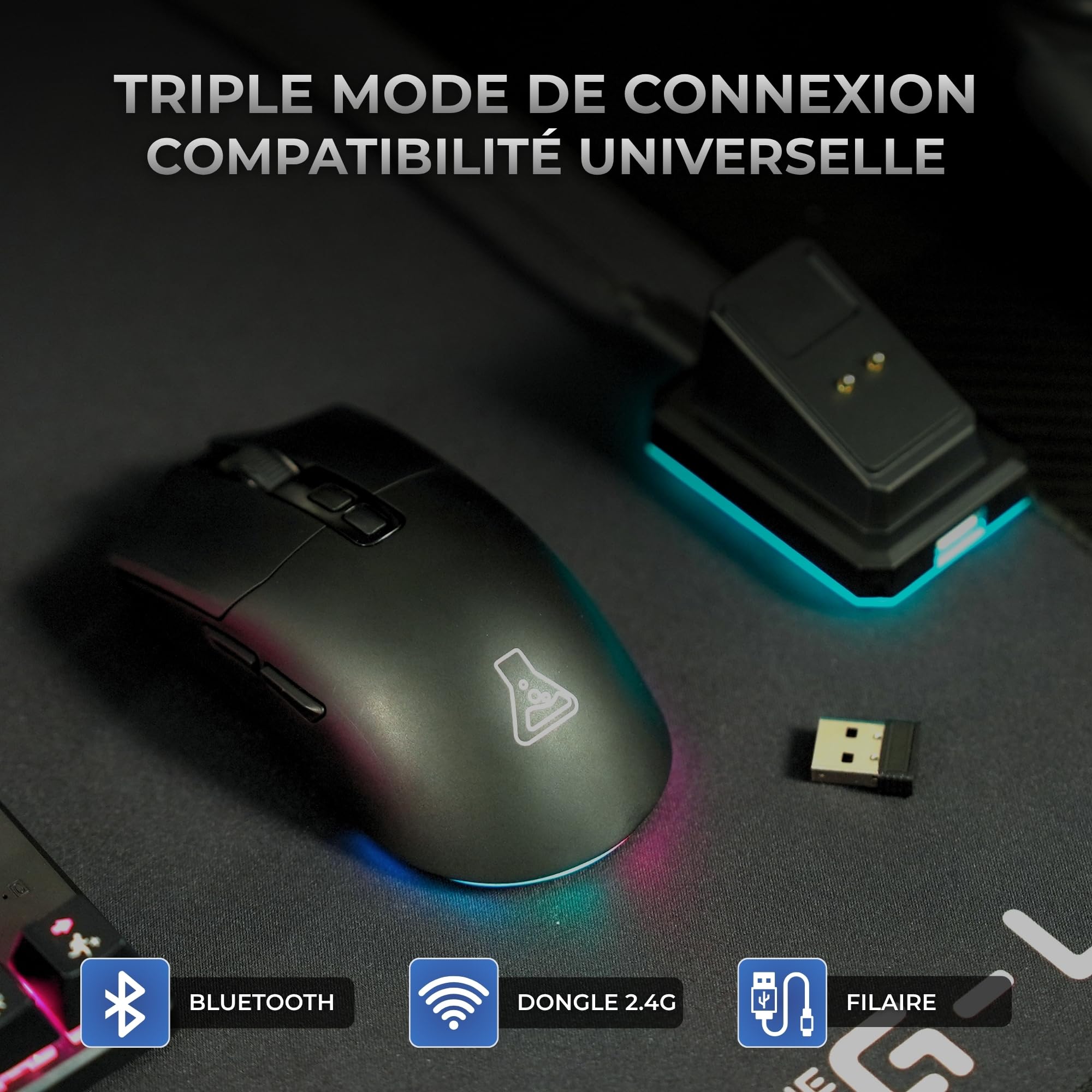 The G-Lab Kult Silicium Pro Souris Gamer sans Fil 12000 DPI Dock de Charge