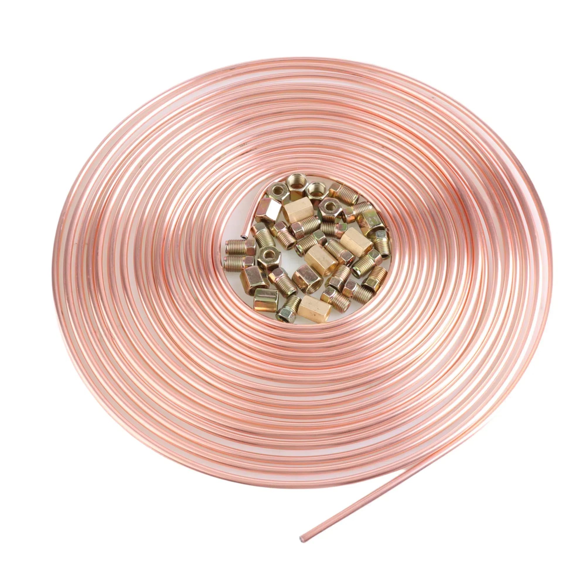 Tuyau de frein avec revêtement en cuivre de 1,9 m de diamètre pour conduite de frein automobile avec 20 écrous et assortiment de 12 raccords de tuyau de frein (1,9 m de 0,9 cm)