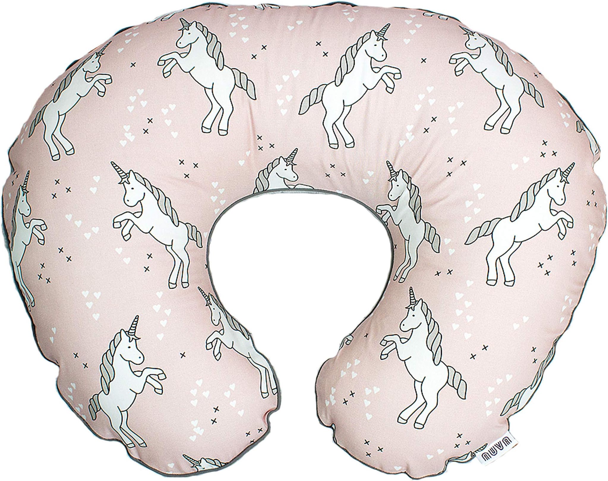 Dusty Rose Unicorn Nursing Pillow Cover, Personalized Handmade Cotton and Minky Cover with Zipper