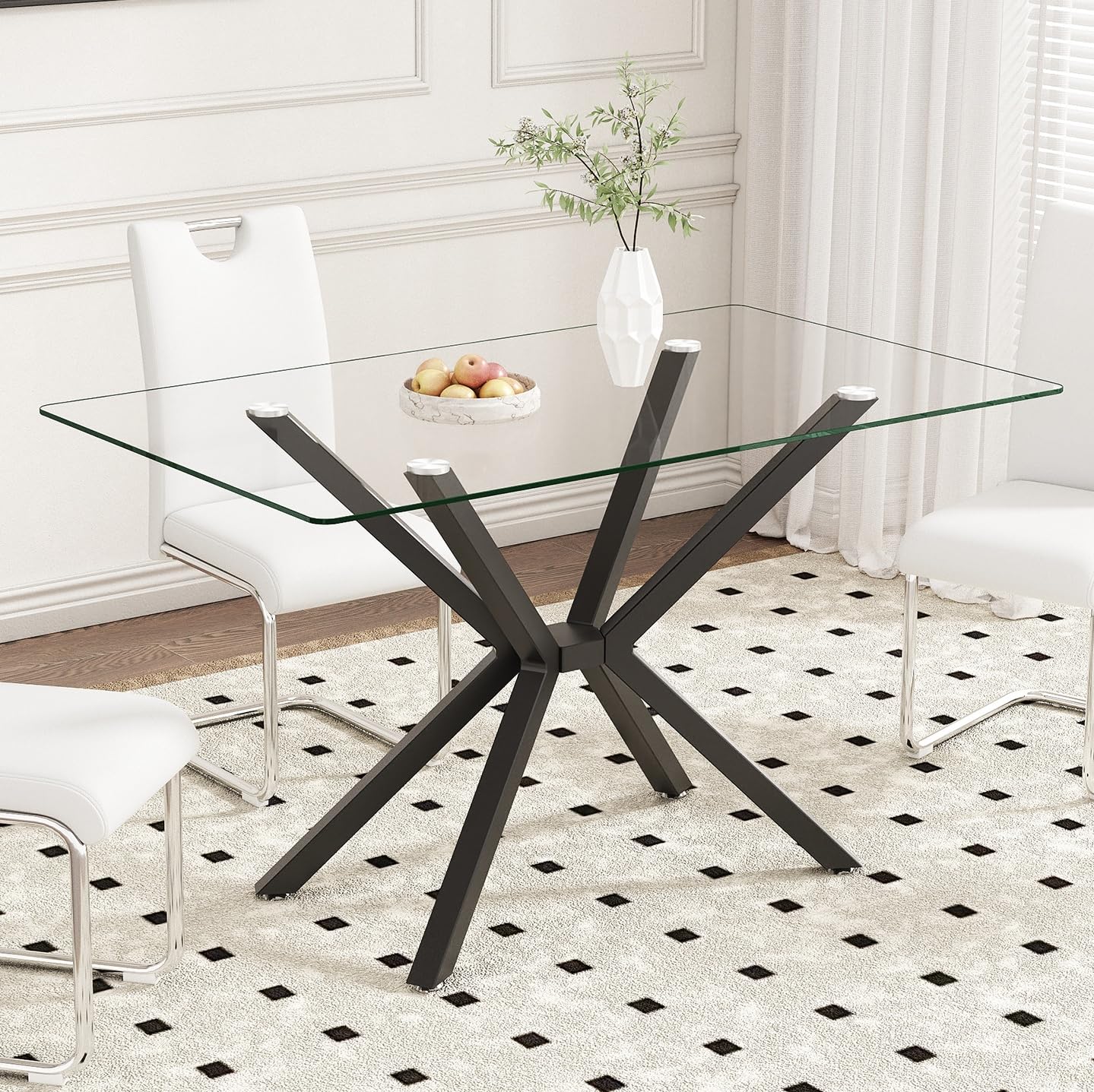 Amazon.com - YOUGUO 47.2" Glass Dining Table for 4 or 6, Rectangle Glass Table with Clear ...